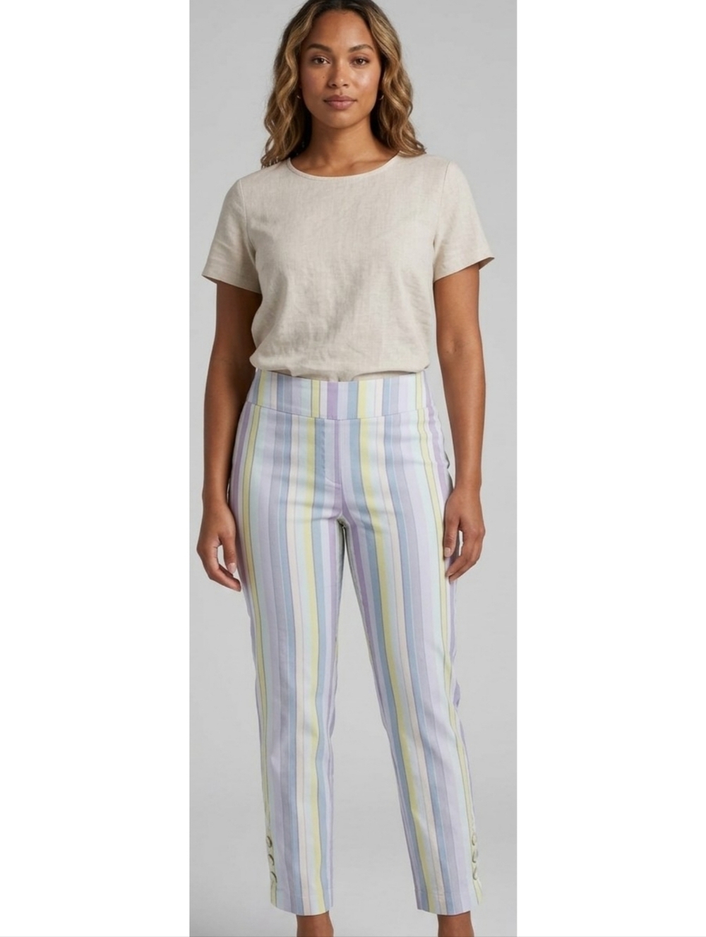 Versona Modern Striped Ankle pants Button detail Yellow & Gray Size 8